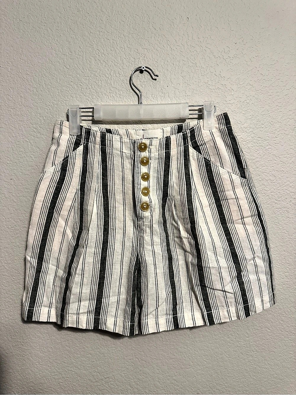 Anthropologie Striped High Waist Shorts in White & Green Size Small NWT